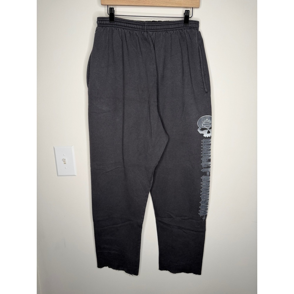 Vintage Y2K Harley Davidson Crazy Faded Skull Tribal Logo Baggy Sweatpants XL